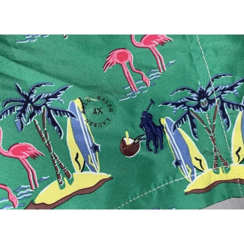 NWT Men's Polo Ralph Lauren Green Tropical Print Lined‎ Swim Trunks 4XB Big